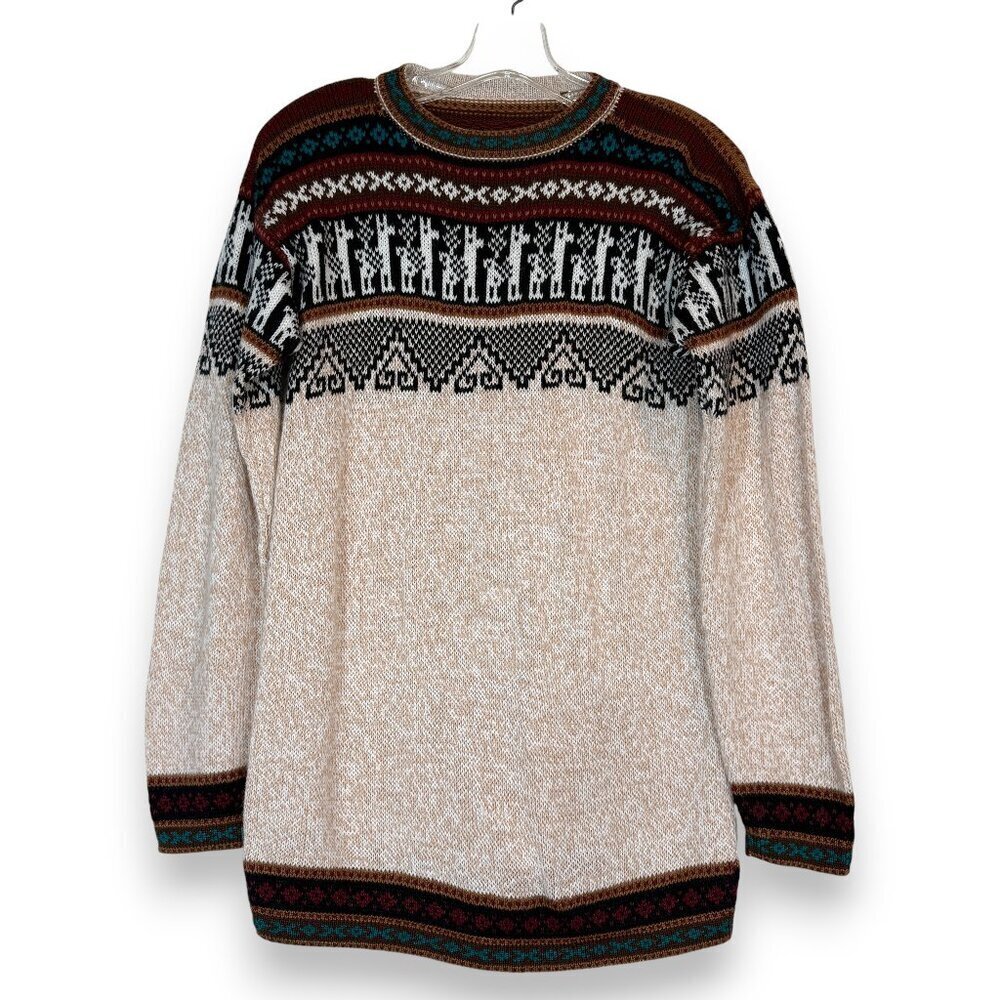 Peruvian Alpaca Wool Knit Sweater Artisan Multicolor Alpaca Theme Size S(?)
